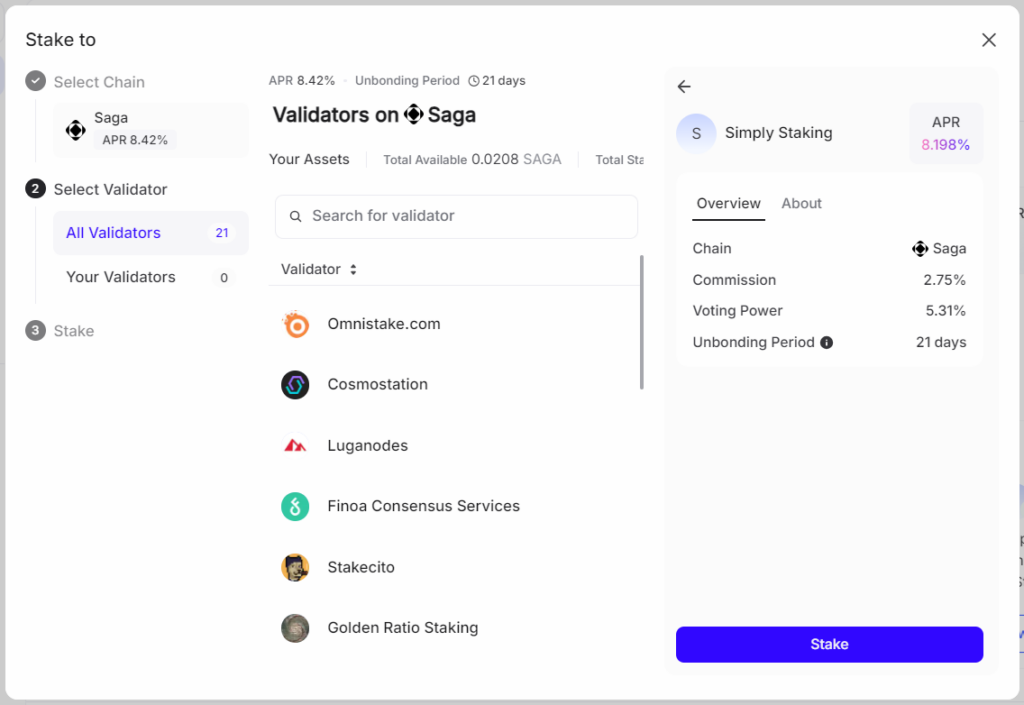 SAGA Staking Guide 3 Saga keplr 2
