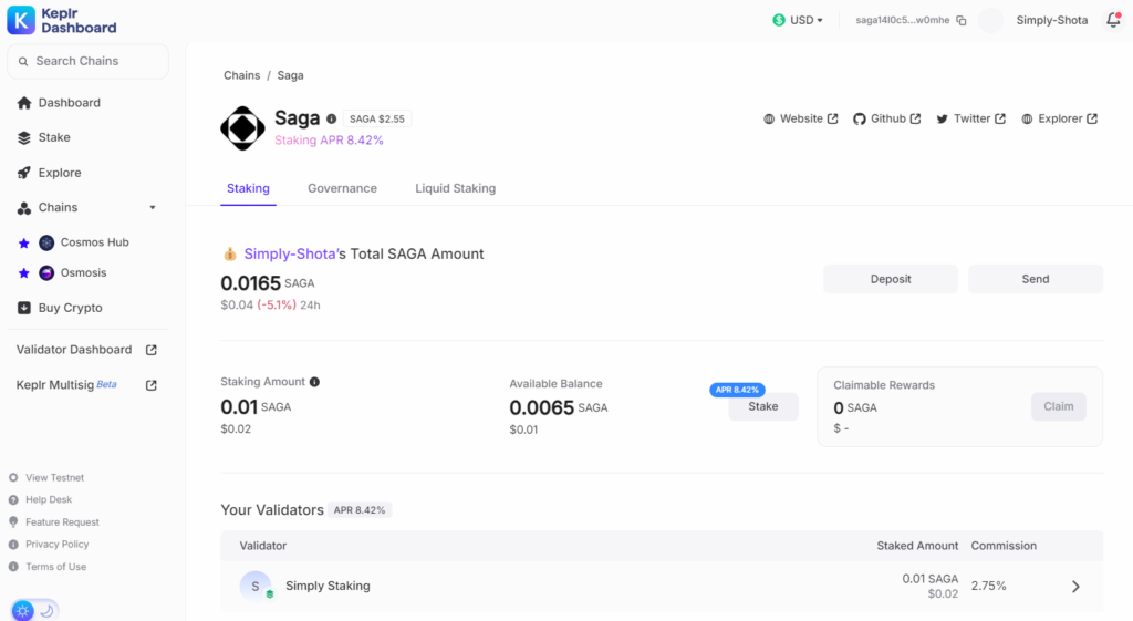 SAGA Staking Guide 6 Saga keplr 5