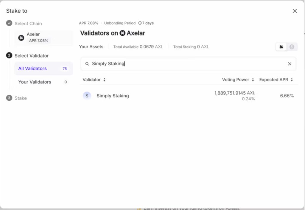 Select Simply Staking as Validator