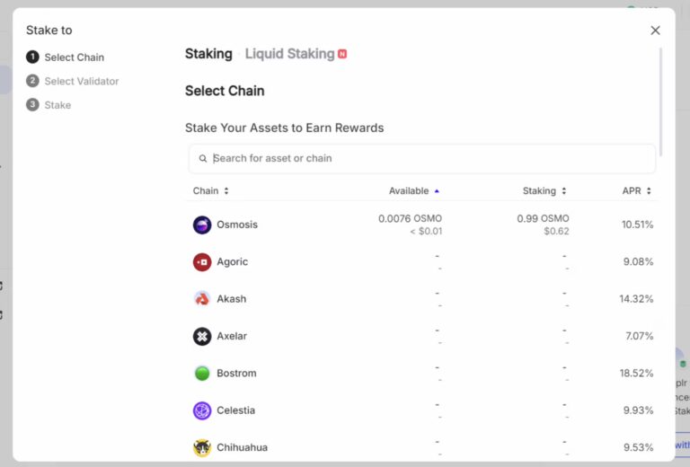 Select Chain to Stake