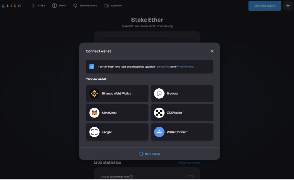 Lido: Liquid Staking Guide 2 Connect ETH Wallet