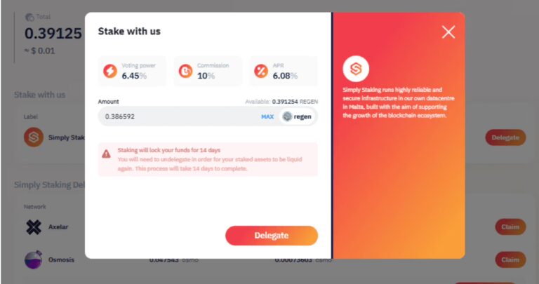 Regen Staking Guide: How to Stake Regen 5 Delegate Amount to Stake Regen