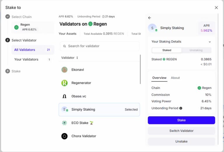 Regen Staking Guide: How to Stake Regen 9 Select Best Validator for Regen Staking