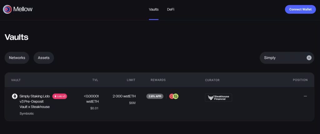 LIDO V3 Vaults: Curated Vaults to Maximise APR 3 mellow simply vault overview 1