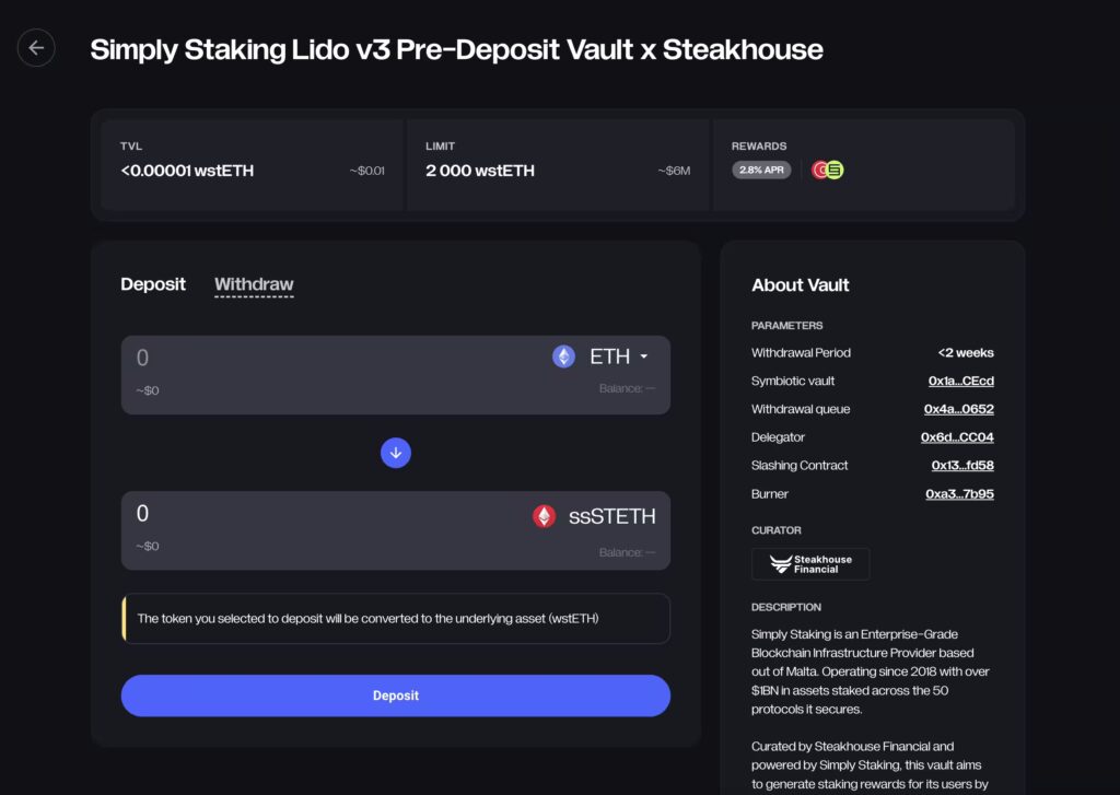 LIDO V3 Vaults: Curated Vaults to Maximise APR 4 simply staking vault overview